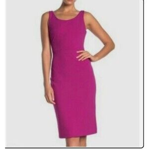 Betsey Johnson sleeveless hot pink scuba crepe midi sheath dress Sz 6 LLL